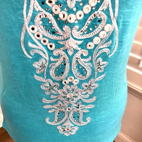 INC International Concepts Embroidered Sleeveless Turquoise Top, Small - Picture 5 of 9